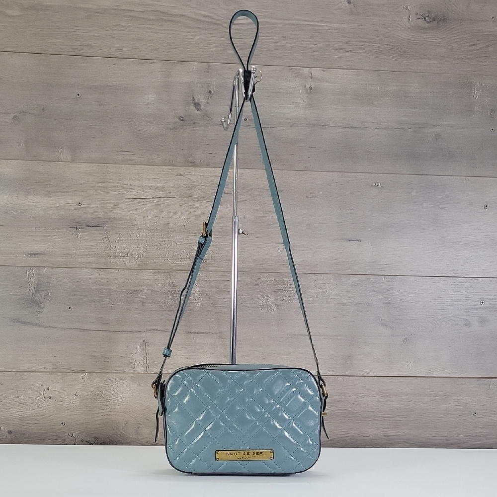 Kurt Geiger Quilted Light Teal Leather Crossbody Bag